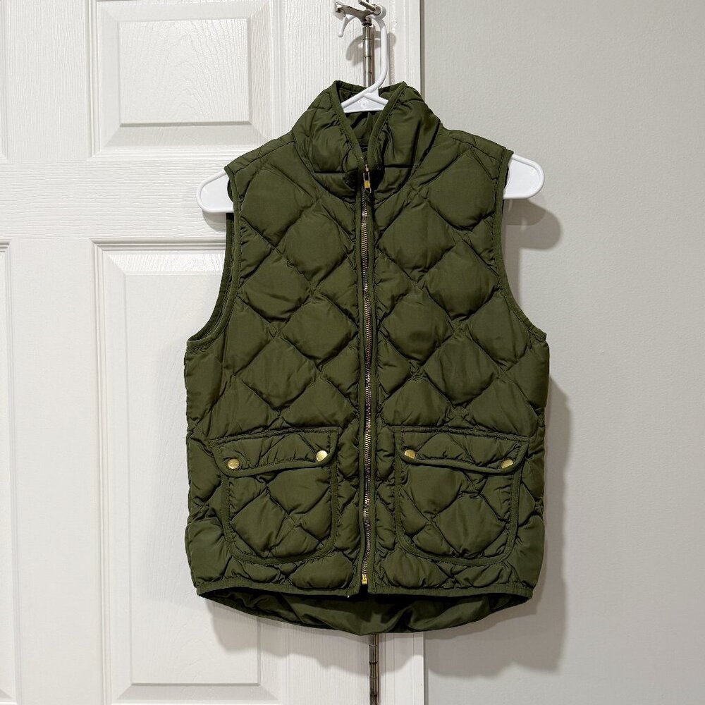 Woolrich Olive Green Quilted Puffer Zip Vest Gold Buttons Size Small